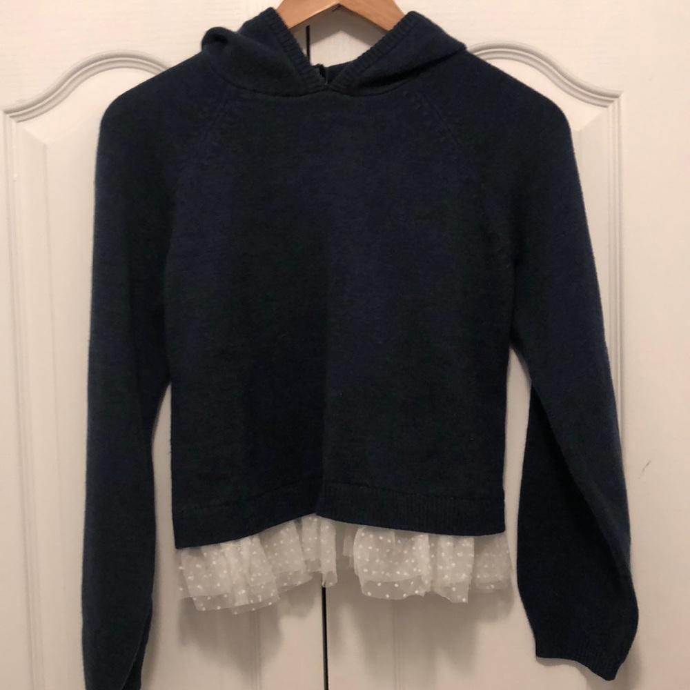 Aqua girls size L sweater hoodie with lace detail, Bloomingdale’s original, New